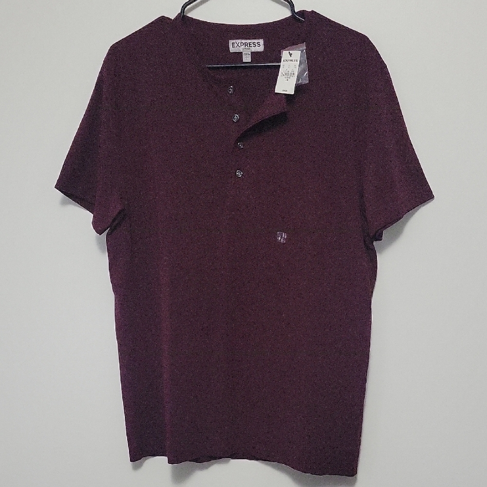 Express Men's Dark Maroon Short Sleeve Shirt Stretch Fit With Buttons Size Large